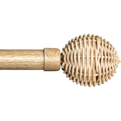 LazBlinds 1 Inch Curtain Rods for Windows 30"-87.6", Heavy Duty Splicing Pole with Natural Woven Finials, Rustic Farmhouse Window Hardware Set with Brackets for Living Room Bedroom, Rattan Egg
