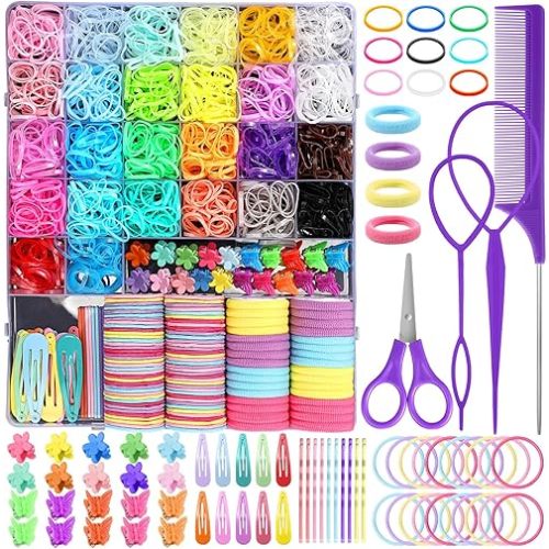 Auroray Hair Accessories for Girls, 2194 Pcs Colorful Elastic Hair Ties Set with Rubber Bands Butterfly Hair Clips Bobby Pins Hair Styling Tools Hair Tie Cutter Hair Stuff for Toddler, Baby, Kids