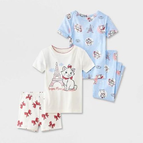 Toddler Girls' 4pc Disney Aristocats Marie Cotton Snug Fit Pajama Set - White/Blue/Pink 4T