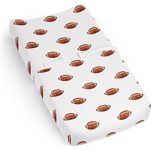 Sweet Jojo Designs Baby Changing Pad Cover Sheet (Brown and White Football) for Boys, Infant/Newborn Diaper Change Table Mat Covers (for the Sports Theme, Watercolor, Vintage Sport Themed Collection)