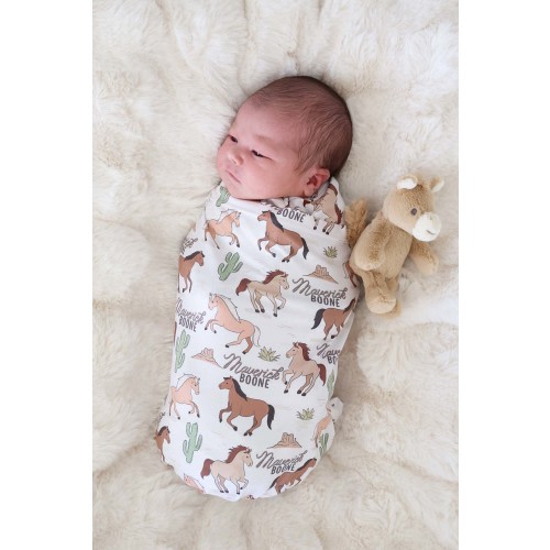 Personalized Swaddle Blanket | Pony Club Neutral