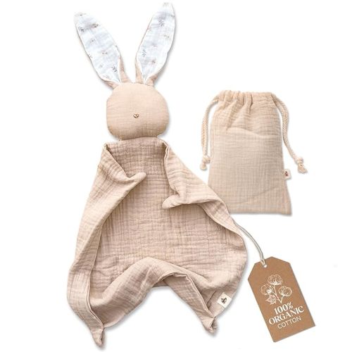 Organic Cotton Baby Muslin Lovey Bunny - Oeko-TEX & GOTS Certified - Security Blanket & Perfect Loveys for Babies - Unisex New Baby Gift for Ultimate Comfort & Peaceful Dreams