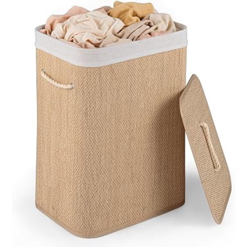 Giantex Bamboo Laundry Hamper with Lid, Removable Liner & Portable Handles