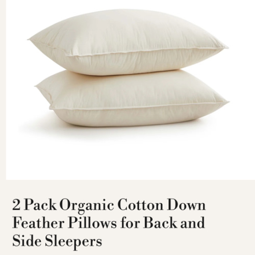 2 Pack Organic Cotton Down Feather Pillows for Back and Side Sleepers – Puredown