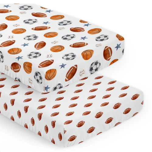 Watercolor Sports Theme Collection 2 Pack Crib Sheets