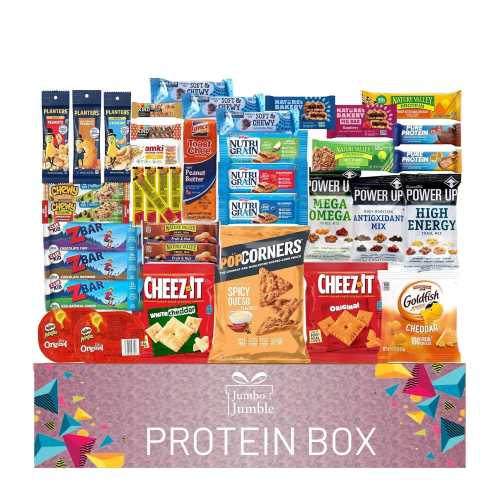 Jumbo Jumble Snack Box (40 Count) Protein Gift Care Package Snacks Variety Pack for Adults Kids Men Women College Birthday (Protein Set)