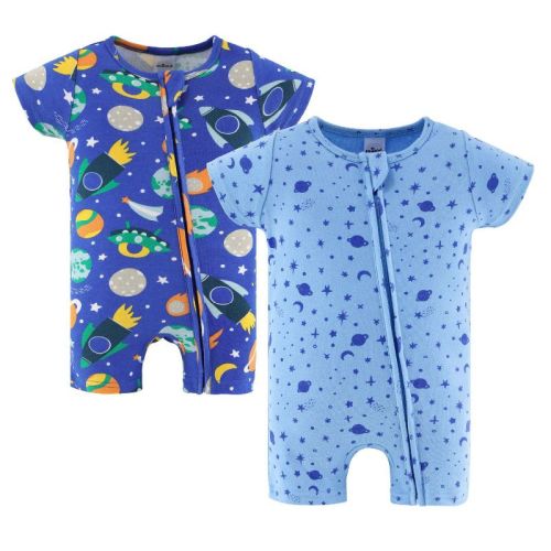 Baby Boy Rompers, 2pk - The Peanutshell® Space, Blue, 9-12 Months