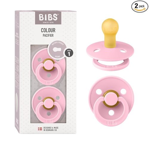 BIBS Pacifiers Colour Collection | Natural Rubber Baby Pacifier | Set of 2 BPA-Free Soothers | Made in Denmark | 0+ Months (Pack of 2) | Baby Pink