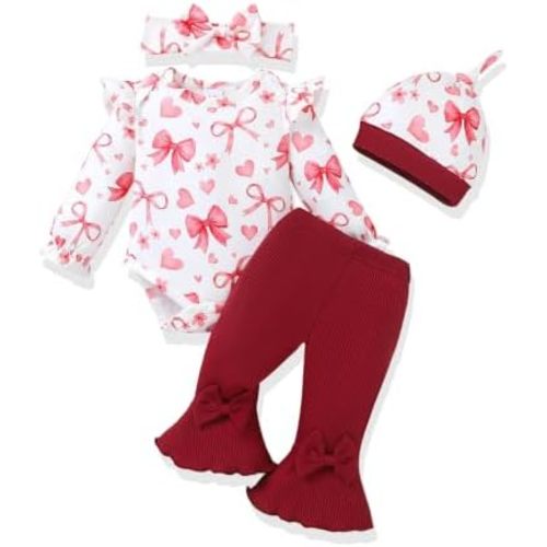 AMAWMW Baby Girl Clothes Ruffle Sleeve Romper Flared Pants Infant Outfit