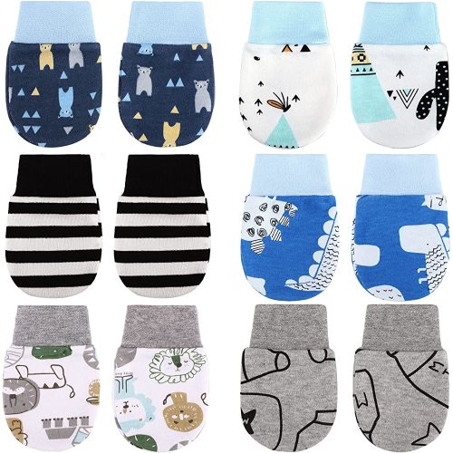 6 Pairs Newborn Baby Mittens No Scratch Gloves Infant Toddler Anti Scratch Essentials Unisex Cotton for 3-9 Months Girls Boys (Gray Series, Cool)