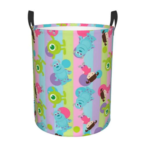 Circular Hamper with Handles, Monsters Inc Laundry Basket Dirty Clothes Storage Basket For Home Bathroom Medium