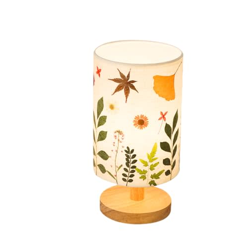 Floresita Pressed Flowers Table Lamp 5W LED 3Color Temperatures Dried Flower Bedside Lamp Linen Shade with Wood Base for Bedroom Living Room Desk Office