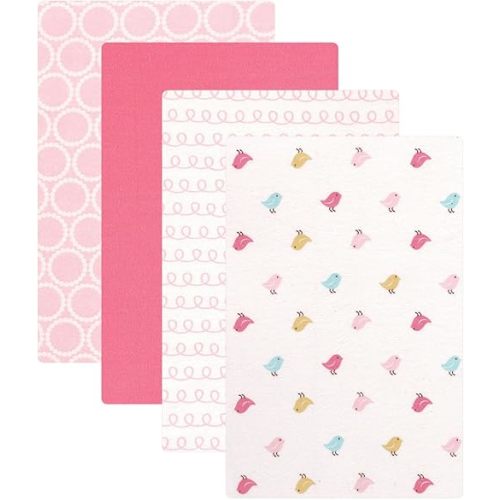 Luvable Friends Unisex Baby Cotton Flannel Receiving Blankets, Birdies 4-Pack, One Size
