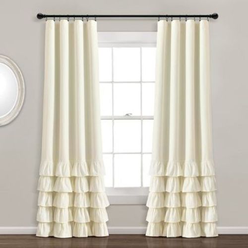Lush Décor Allison Ruffle 100% Lined Blackout Window Curtain Panel Ivory Single 40X84