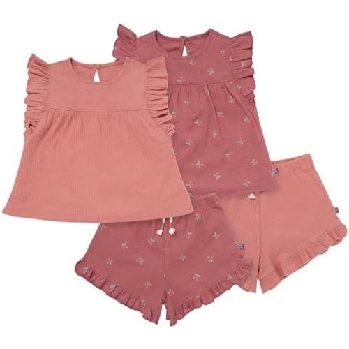Modern Moments by Gerber baby-girls 4-piece Set (2 Flutter Sleeve Top & 2 Ruffle Wide Leg Short)