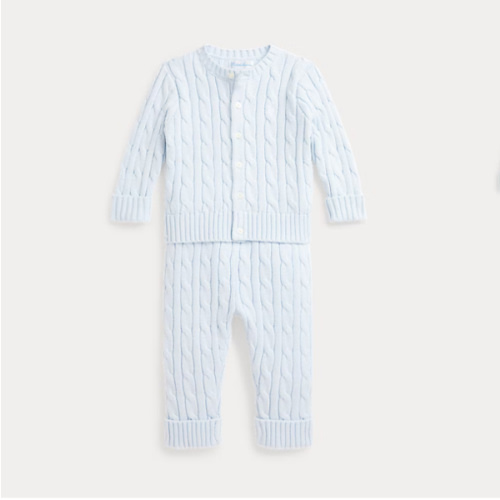 Cable-Knit Cotton Cardigan & Pant Set