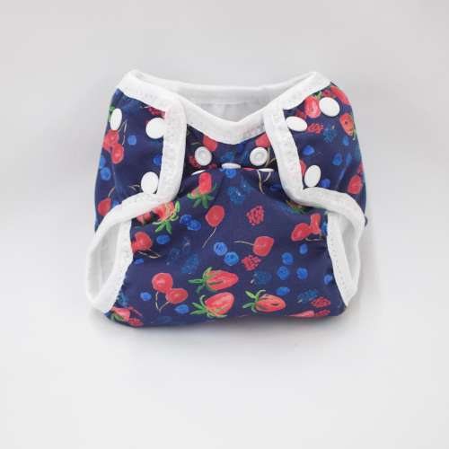 Mixed Fruit on Navy Newborn Cloth Diaper with umbilical cord snap