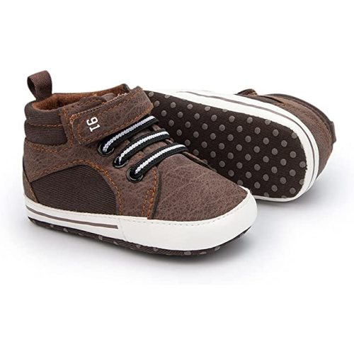 Meckior Toddler Baby Boys Girls High Tops Ankle Sneakers Soft Anti-Slip Sole PU Leather Moccasins Infant Newborn Prewalker First Walking Crib Shoes