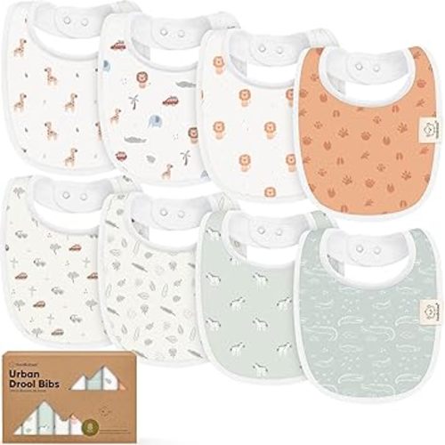 8-Pack Organic Baby Bibs for Boys, Girls - Soft Cotton Drooling and Teething Bibs for Baby Girl & Boy, Extra Absorbent, Easy To Clean & Put On for Toddler, Newborn, Infant 0-24 Months (Wilderness)