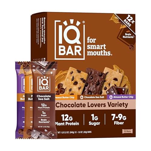IQBAR Clean Protein Bars, Low Sugar Keto, Chocolate Variety Pack 12-Count | High Fiber Plant Based Snacks, Clean Label Project Certified | Gluten Free, Dairy Free, Vegan, Soy Free