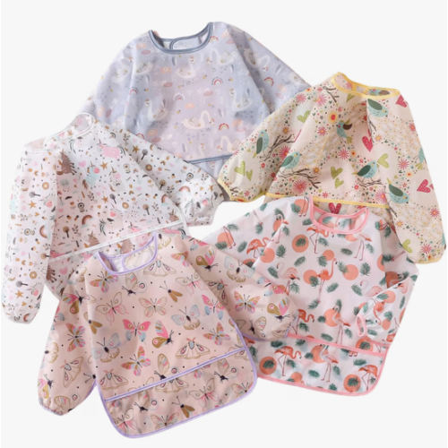Sleeved Bib,5 Pack,Waterproof Shirt Bibs for Baby 3-24 Months Wipe Clean
