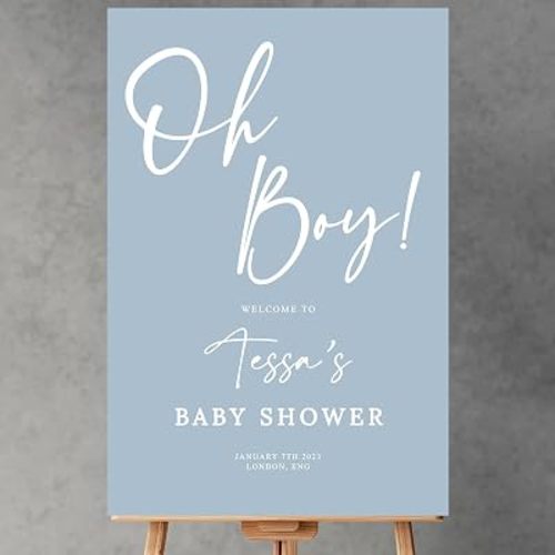 Blue Boy Theme Personalized Baby Shower Welcome Sign, Plastic Sign, Welcome Poster, Welcome To Baby Shower Sign Personalized With Stand