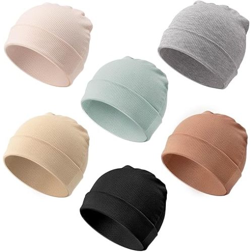DRESHOW BQUBO 6 Pack Baby Newborn Hats Set for Unisex Infant Newborn Toddler Soft Beanie Hat for Boys Girls 0-24 Months