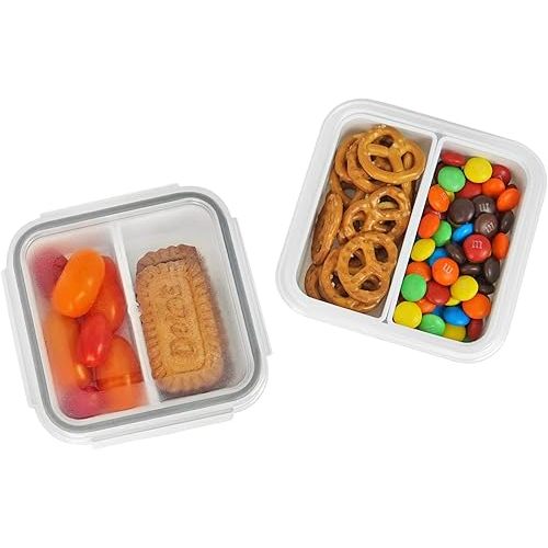carrotez 2 Compartment Small Snack Containers, Mini Snack Containers for Mini Fridge, Small Food Storage Containers, Airtight Lids, Reusable, 1.1 cup, 2 PACK