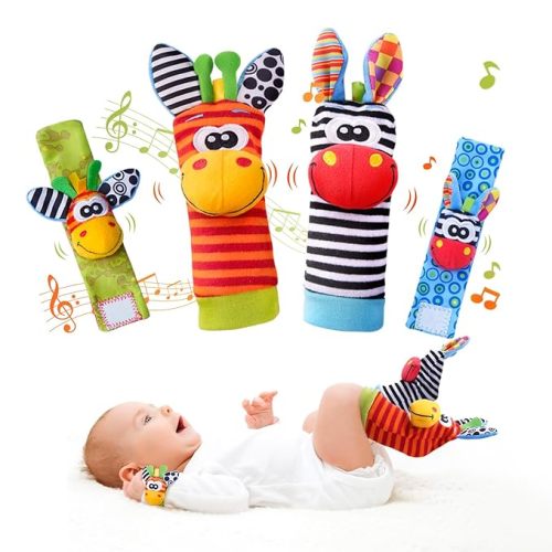 Baby Toys 0-6 Months, Wrist Rattles Foot Finder Socks Set, Infant Rattle Socks and rattles Wrist, Soft Newborn Sensory Toys,Infant Wrist Rattles for Babies 0-6 Months,Baby Gifts 6-12 Months