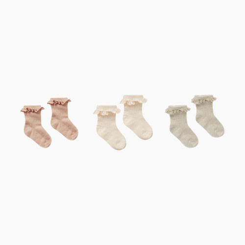 Rylee + Cru Ruffle Socks, 3-Pack - Dove Natural Blush, 6-12 M