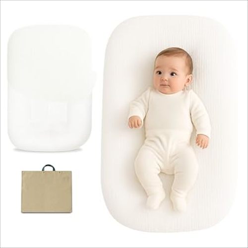 Baby Lounger - Baby Lounger for Newborn, 0-24 Months, Infant Lounger for Home and Travel, Soft Cotton, Baby Nest Lounger, Newborn Babies Essentials Gifts, (Lounger Cover Included) (Cream White)