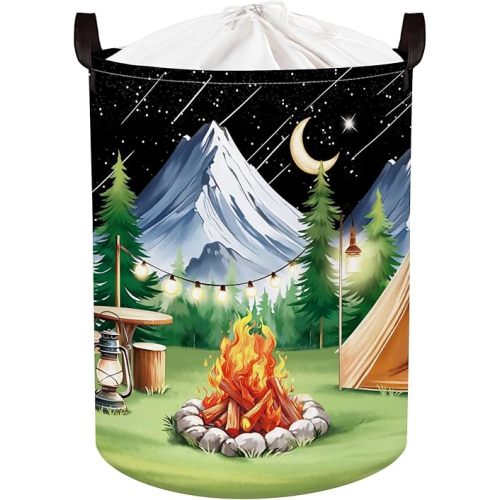Night Camping Laundry Hamper Picnic Large Storage Basket Bonfire Collapsible Adult Organizer Kids Toy Clothes Bins for Outdoor, Bathroom, Mountain, 63L