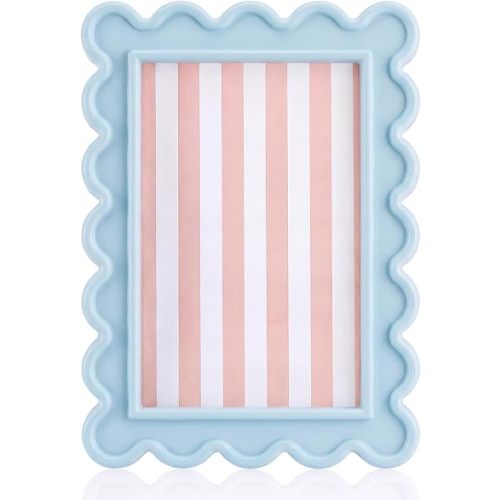 AceOrbit 4x6 Inches Haze Blue Flower Wavy Picture Frame Cute Wavy Edge