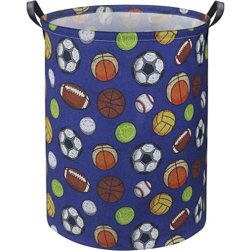 HIYAGON Soccer Kids Laundry Basket Kids Hamper Baby Nursery Hamper for Boys Room Soccer Room Decor Cute Toy Storage Organizer Bins Gift Basket for Bedroom(Blue Ball)