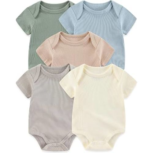 ZAVBABY Baby Bodysuits Ribbed Mix Summer Newborn Boy Girl Clothes 5-pack