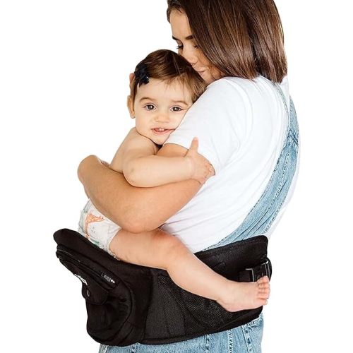 Tushbaby - Safety-Certified Hip Seat Baby Carrier - Mom’s Choice Award Winner, Seen on Shark Tank, Ergonomic Carrier & Extenders for Newborns & Toddlers (Carrier, Black)