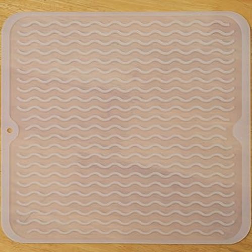 Silicone Dish Drying Mat for Multiple Usage,Easy clean,Eco-friendly,Heat-resistant Silicone Mat for Kitchen Counter or Sink,Refrigerator or Drawer liner Translucent M 12 inches x 12 inches