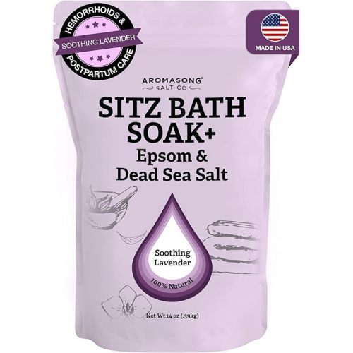 Aromasong Sitz Bath Postpartum Soak - Made in The USA with Dead Sea Salt & Epsom Salts - Soothing and Calming Ingredients Including Lavender, Chamomile Flower, and Eucalyptus Oil