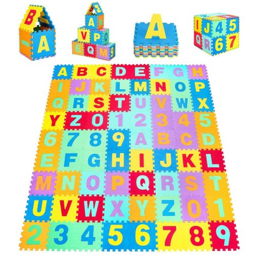 Babyjoy Kids Foam Interlocking Puzzle Play Mat W/alphabet & Numbers 72-piece Set