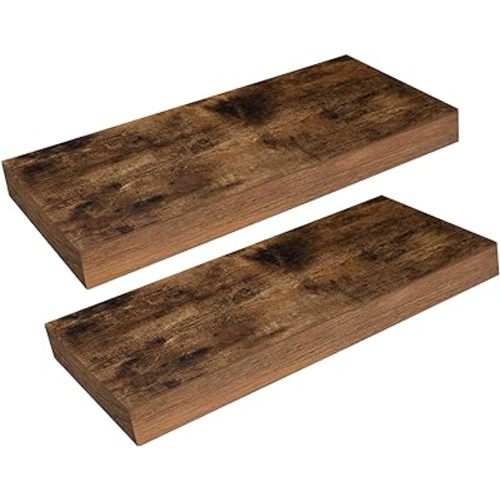 HOOBRO Floating Shelves for Wall, Wall Mounted Shelf Set of 2, 15.7" Hanging Shelf with Invisible Brackets, for Wall in Bathroom, Bedroom, Toilet, Kitchen, Living Room, Office, Rustic Brown BF40BJ01