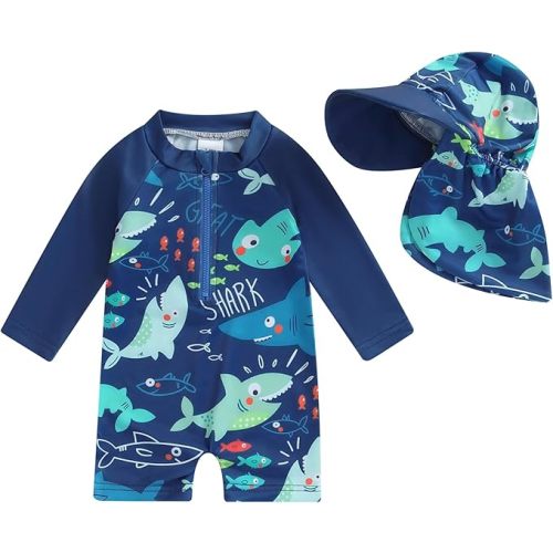 Hnyenmcko Baby/Toddler Boy Rash Guard Swimsuit Long Sleeve One Piece Zipper Swimwear Sunsuit Infant Bathing Suit Beachwear