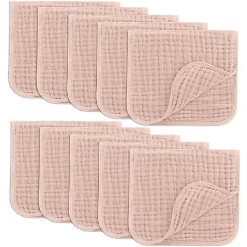 Comfy Cubs Muslin Burp Cloths 20" x 10", Pack of 10 - Large, 6-Layer, Ultra Absorbent 100% Cotton for Baby Drool and Messes - Soft, Safe & Gentle Baby Burp Cloths for Boys & Girls - Blush