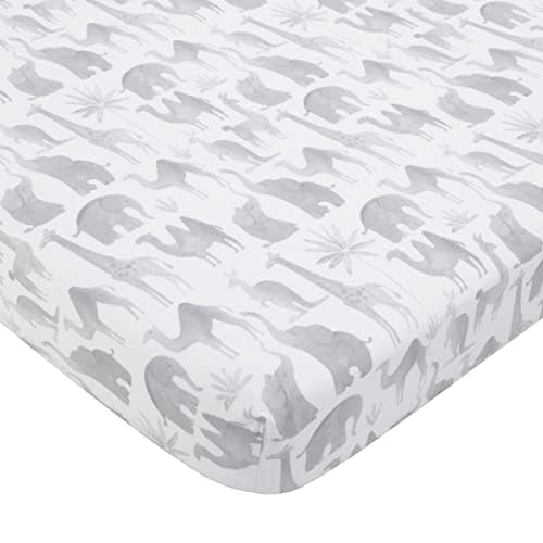 NoJo Elephant Tribe Grey and White 100% Cotton Fitted Crib Sheet