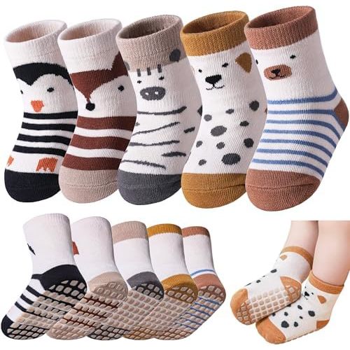 LANLEO Baby Toddler Socks with Grips Baby Toddlers Girls Boys Non Slip Grip Socks with Grippers 6 Months-5 Year Old