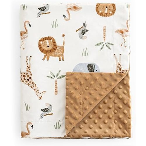 david's kids Micro Fleece Minky Baby Blanket for Boys Girls with Double Layer and Soothing Raised Dots, Breathable and Soft Lightweight Receiving Blanket for Newborns, 30x40 Inches, Animal