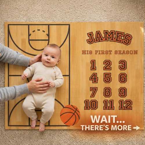 Personalized Basketball Milestone Blanket: Custom Name, Sports Baby Shower Prop