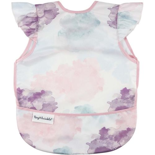 Tiny Twinkle Mess-Proof and Waterproof Baby Bib/Apron with Ruffled Shoulder, Machine Washable and BPA-Free (Cotton Candy, Small 6-24 Months)