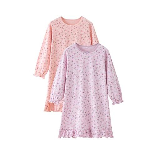 BANGSAUR Girls' Dress Set Cotton Sleepshirts, Heart Print Princess Daily Dress, 2-Pack Casual Dress Girl 3-12 Years