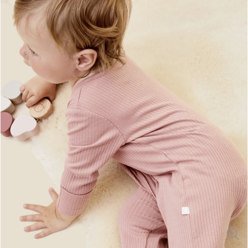 Ribbed Clever Zip Footed Baby Pajamas in Rose / 3-6 Months