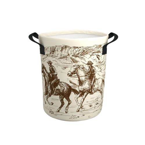 Western Cowboy Laundry Basket Gift for Boys Western Room Decor 19.6x15.7 In | Quilted Laundry Basket With Handles Foldable Clothes Storage Toys Organizer Gifts For Bathroom/Laundry Storage/Bedroom Decor.